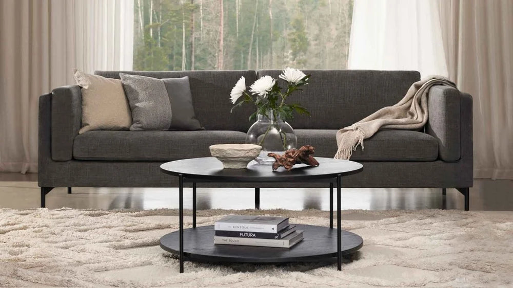Sofa Nordic — Vilmers, konfiguracja narożna z szezlongiem, tapicerka jasna tkanina, widok z przodu