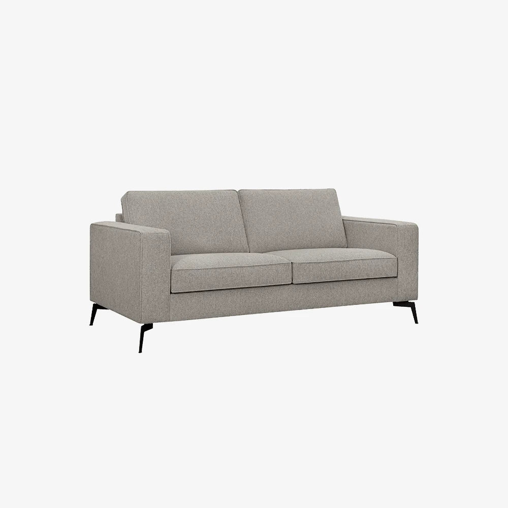 Sofa Odense — Vilmers, tapicerka w tkaninie szarej, nogi metalowe, widok z przodu